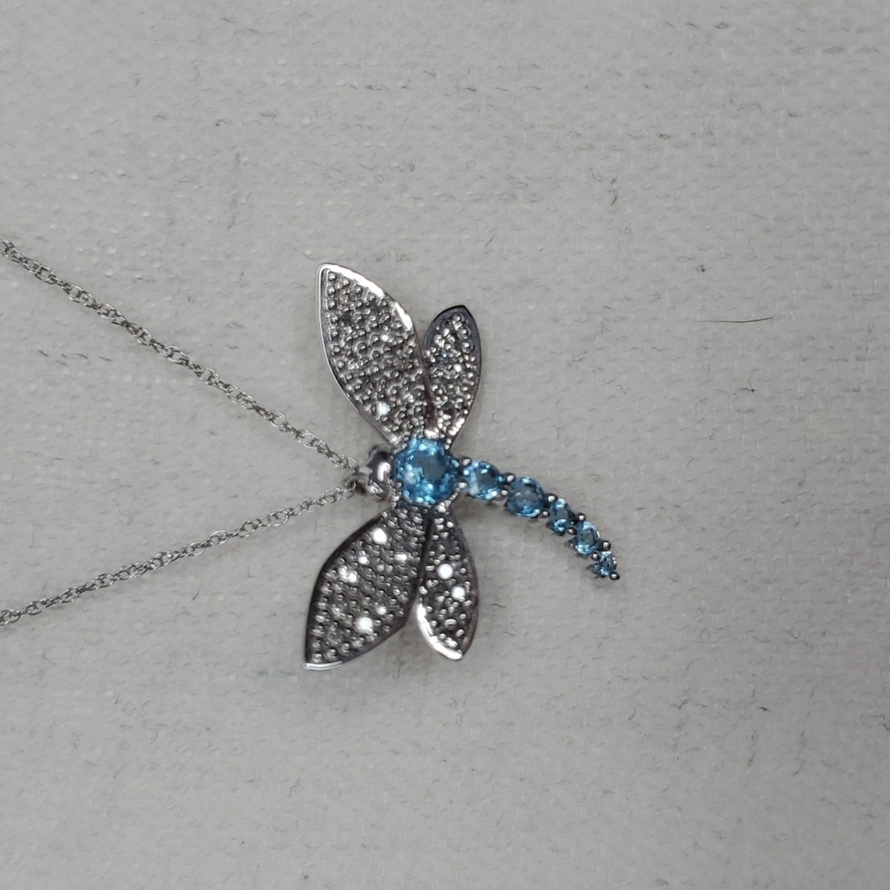 Dragonfly Necklace - topaz & diamonds - Picture 2 of 6
